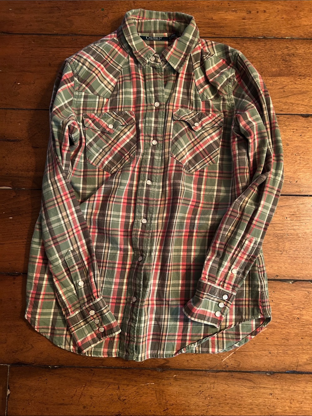 Ralph Lauren Green and Red Plaid Button-Down Shirt